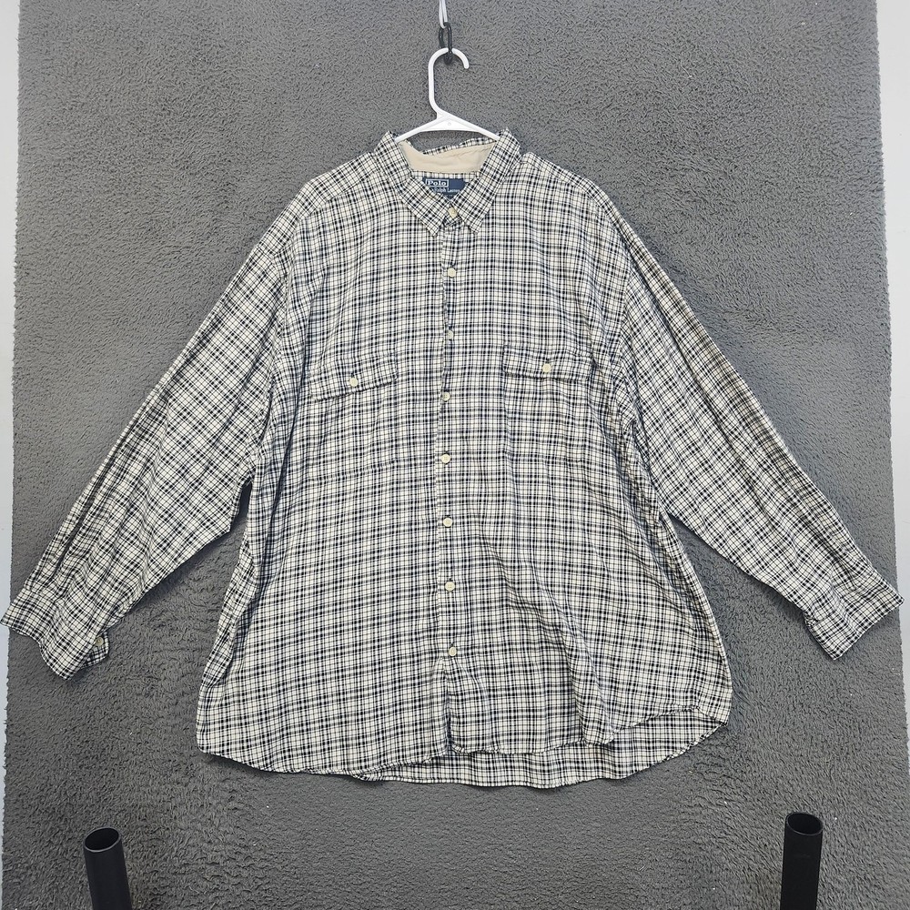 Polo Ralph Lauren Shirt Mens Medium Green Blue Gingham Classic Fit Button Down