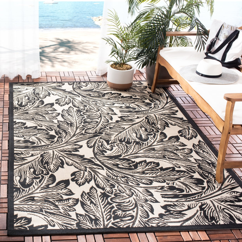SAFAVIEH Courtyard Connie Floral Indoor Outdoor Runner Rug Sand Black 2x6