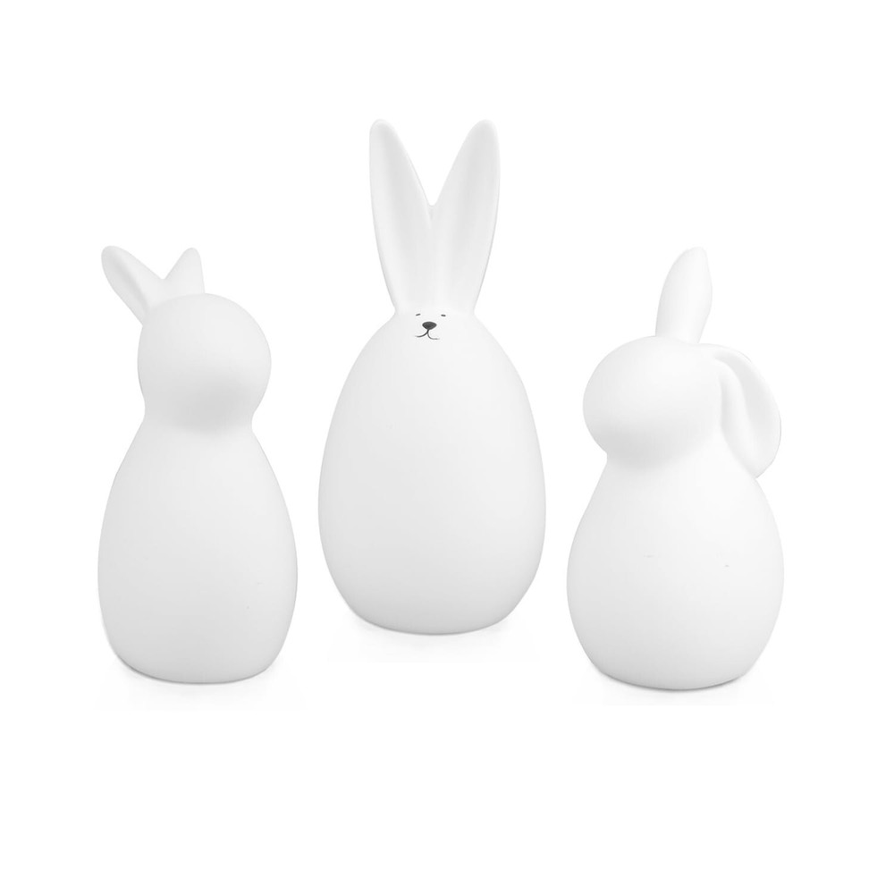 LarpGears Easter Bunny Decor, 3 Pcs Matt White Ceramic Bunny Figurines Spring...