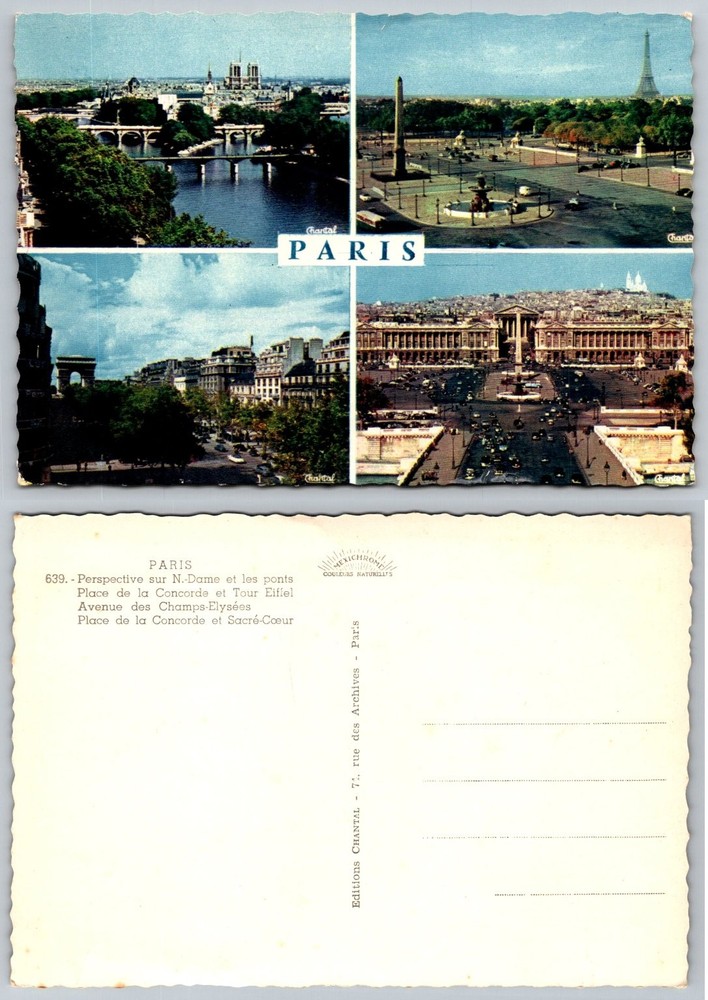 Vintage Paris Postcard Notre Dame Eiffel Tower Arc de Triomphe Champs-Élysées