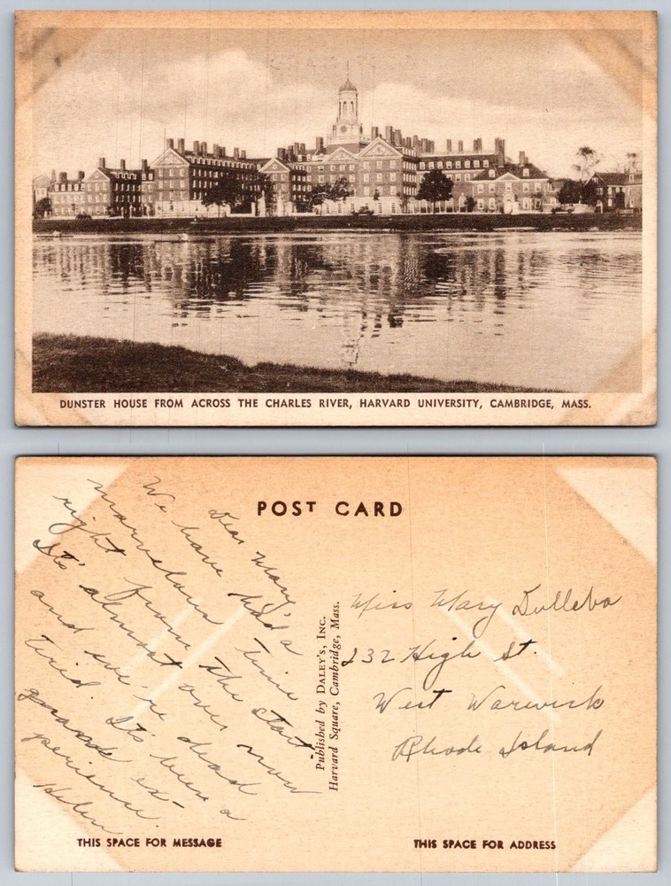 Dunster House Harvard University Cambridge MA Charles River Postcard
