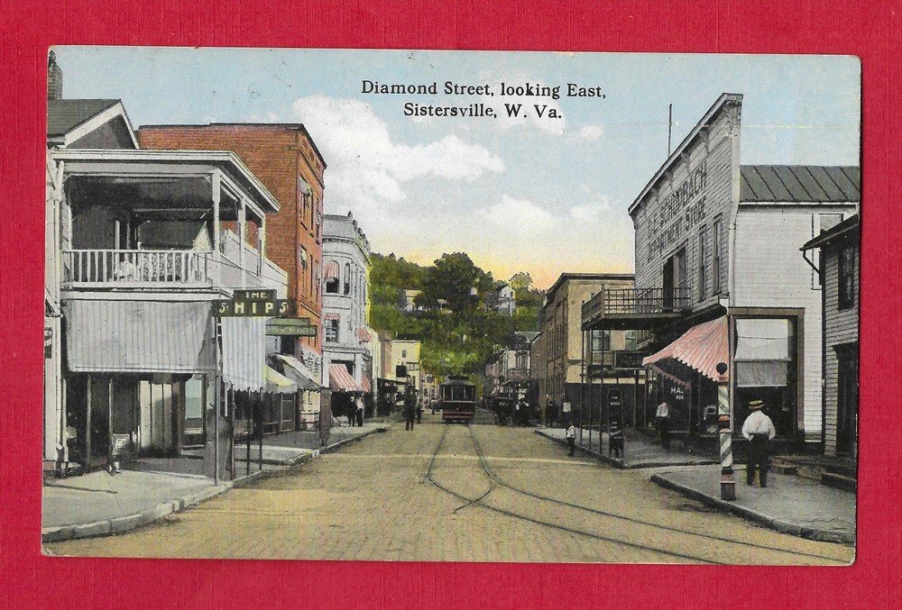 Sistersville, WV pc DIAMOND ST, Schopbach store, Hip 5c, Mail Pouch, Barber pole