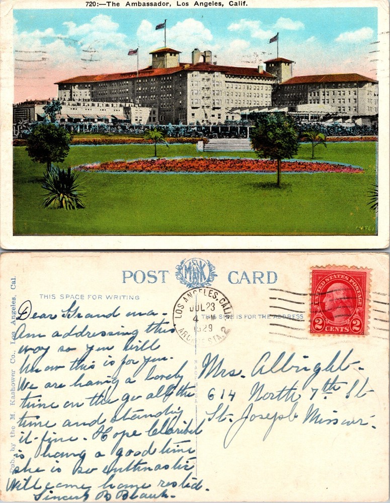 Ambassador Hotel Los Angeles California CA Postcard