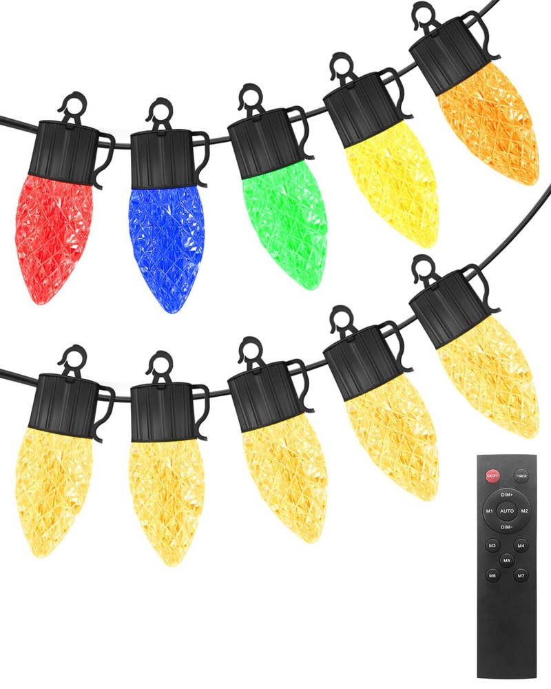 C9 Christmas Lights Outdoor, 50FT Extendable C9 Outdoor Christmas Lights Warm...