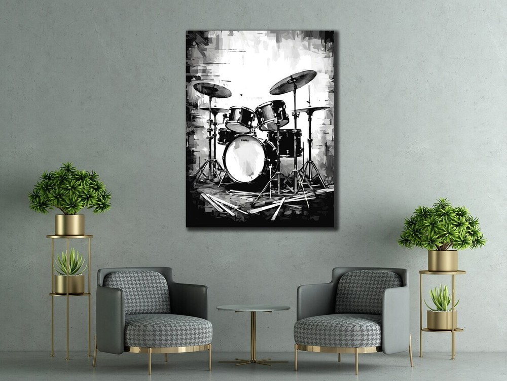 Black & White Drums Musical Instrument Unframed Canvas Print Australian Wall Art