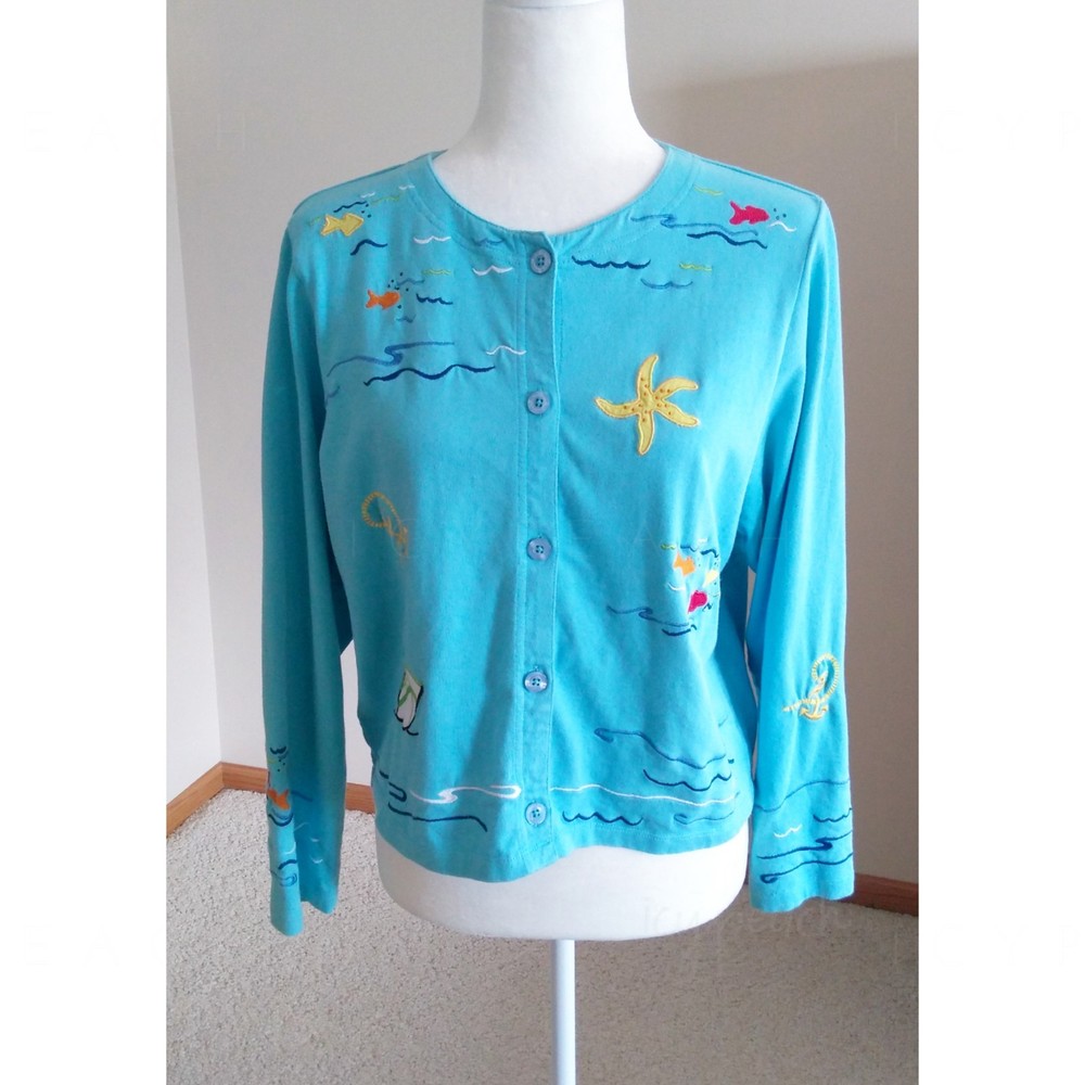 Michael Simon Lite Top Petite Medium PM Vintage Nautical Sea Coastal Grandma