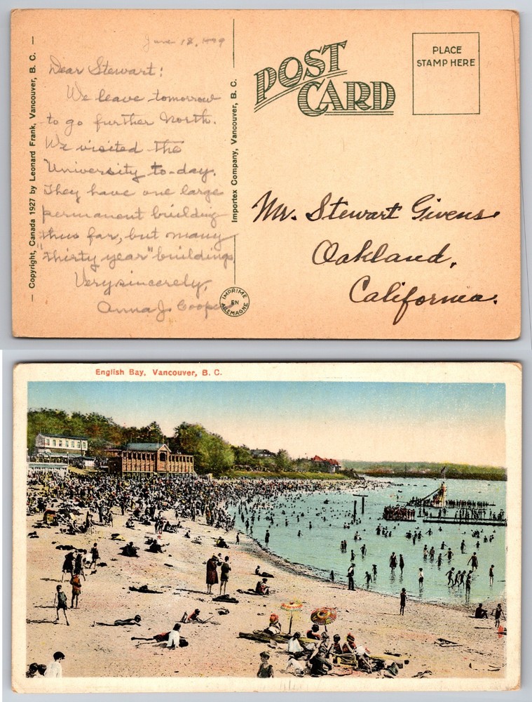 English Bay Vancouver Canada Beach Crowd Postcard