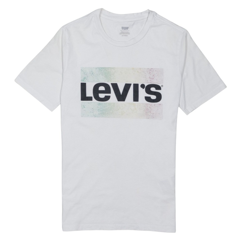Levis Womens T Shirt White Cotton Rainbow Box Logo Graphic Print Tee Top XS
