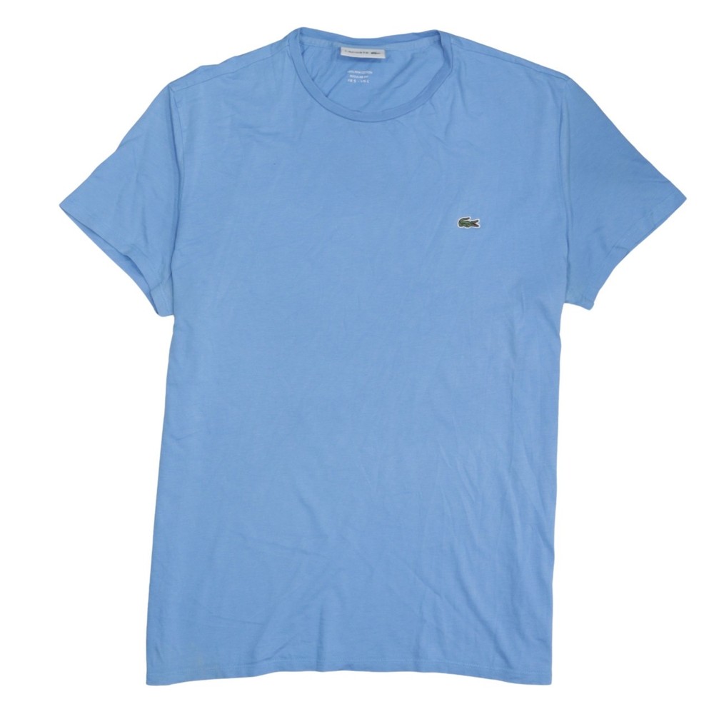 Lacoste Mens T Shirt Light Blue Cotton Jersey Embroidered Croc Logo Top L