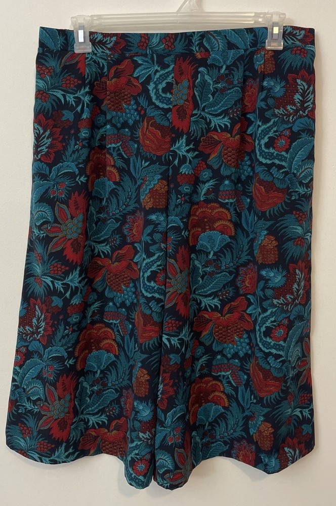 Blair Womens Large Blue Floral Elastic-Waist Pull-On Vintage Culottes! A6506