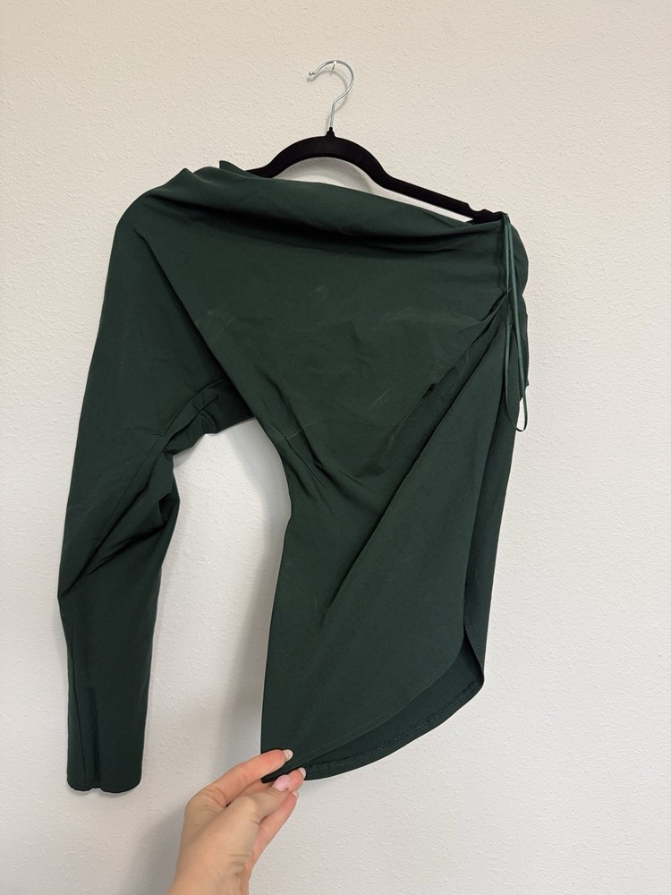 Zara Ruched One Shoulder Blouse, Green, Long Sleeve, Women's Regular, Size S