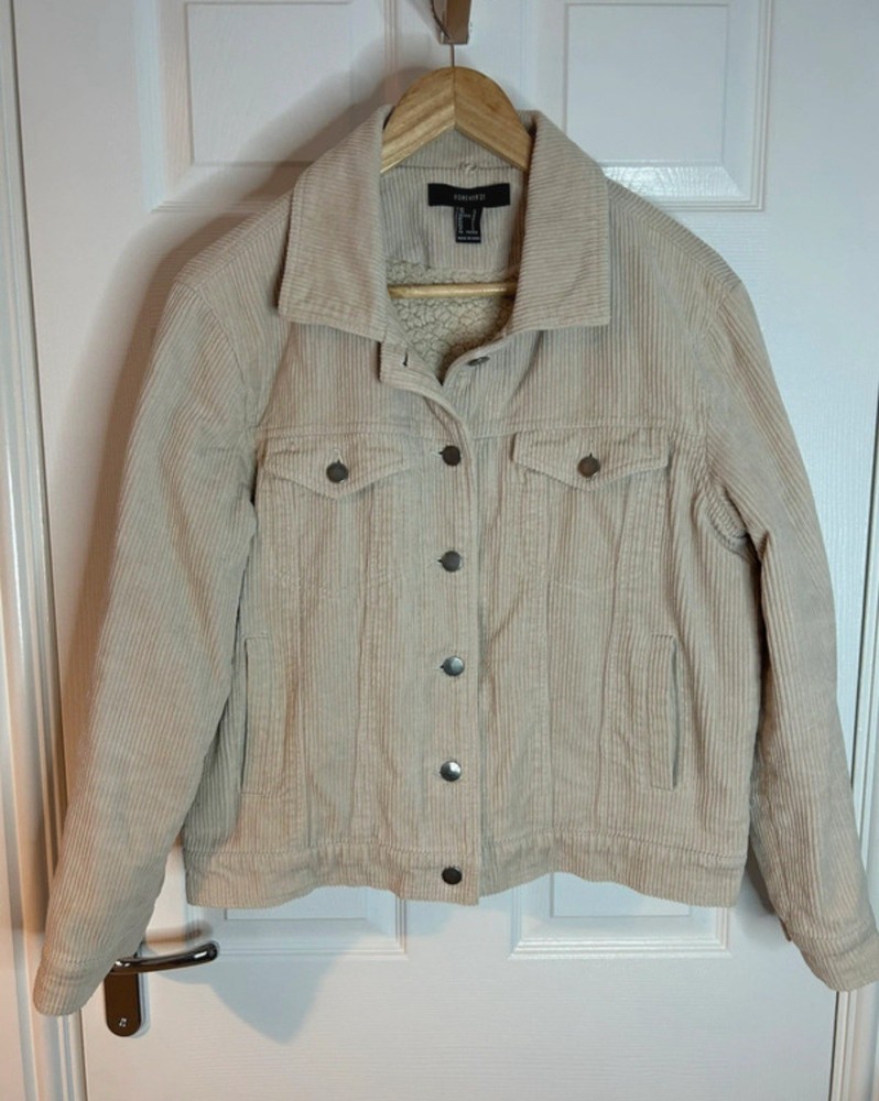 Warm & Cosy Forever 21 Beige Corduroy Sherpa-Lined Jacket – Size L