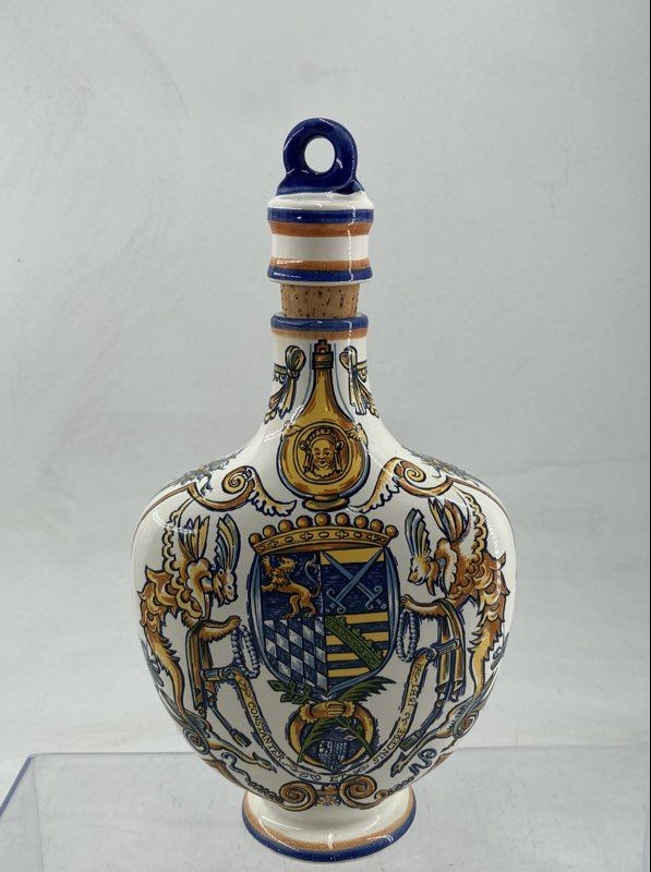 Vintage Multicolor Ceramic Decorative Pilgrim Bottle With Cap