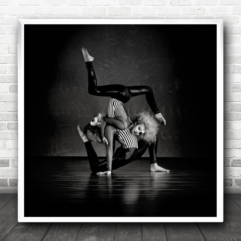 Performers Costumes Monochrome Makeup Dark Acrobats Square Wall Art Print