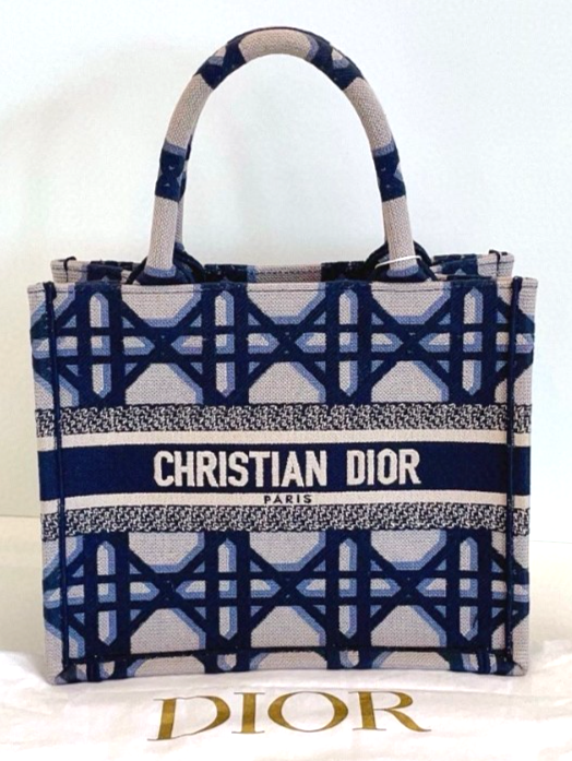 Christian Dior Book Tote PM Wicker Check Top Handle Bag for Women Classic Style