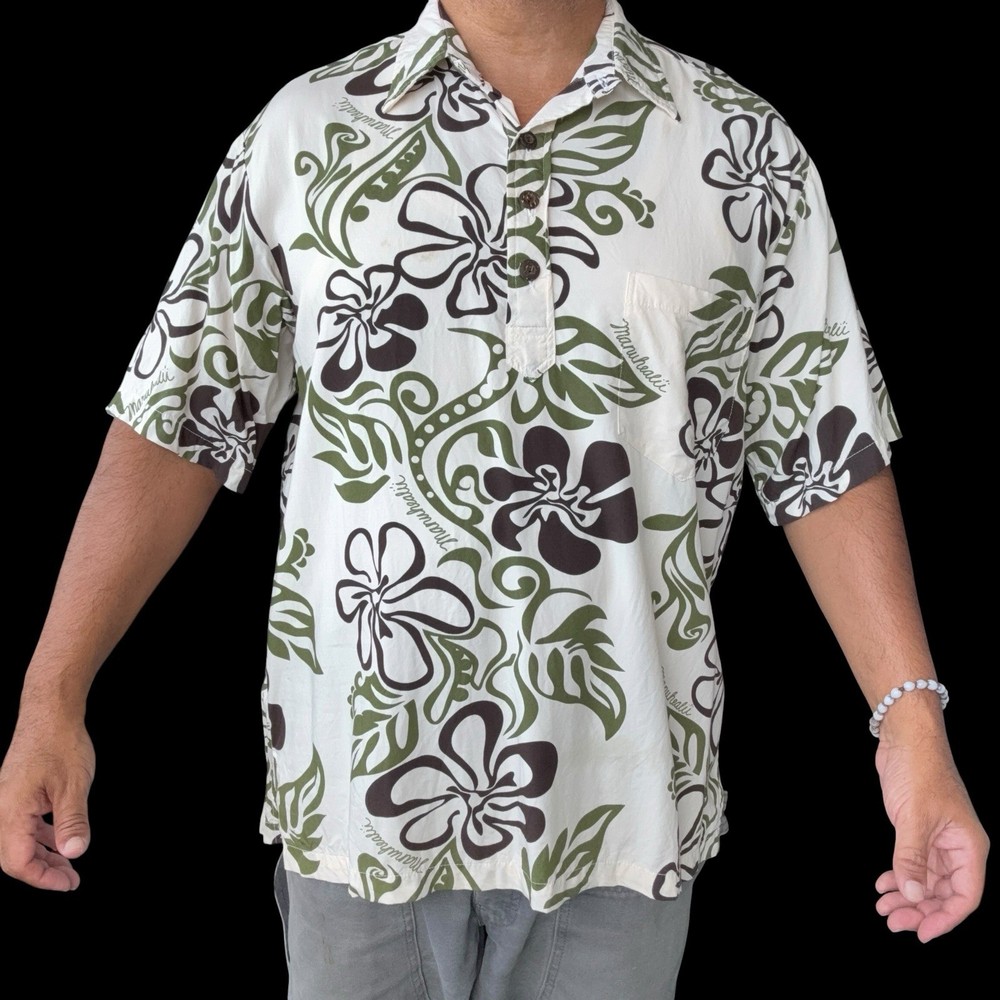 Vintage Manuhealii white tag men’s shirt pullover rayon Large