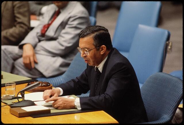 Sa'adoon i.e. Sa'dun Hammadi, Iraqi foreign minister, U.N. United Nations, Ne