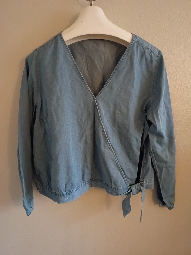 Eddie Bauer Women's Long Sleeve Wrap Style Denim Look Blue Blouse Size 2X NWT