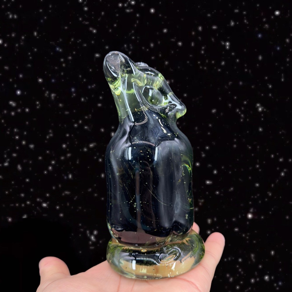 Vintage Art Glass Abstract Figurine Paperweight Glass Green With Swirls Marked-image