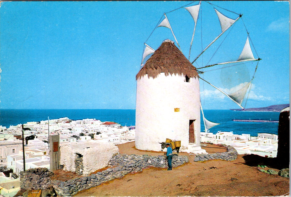 Vintage Postcard Windmill Island Mykonos Greece Handwritten Message