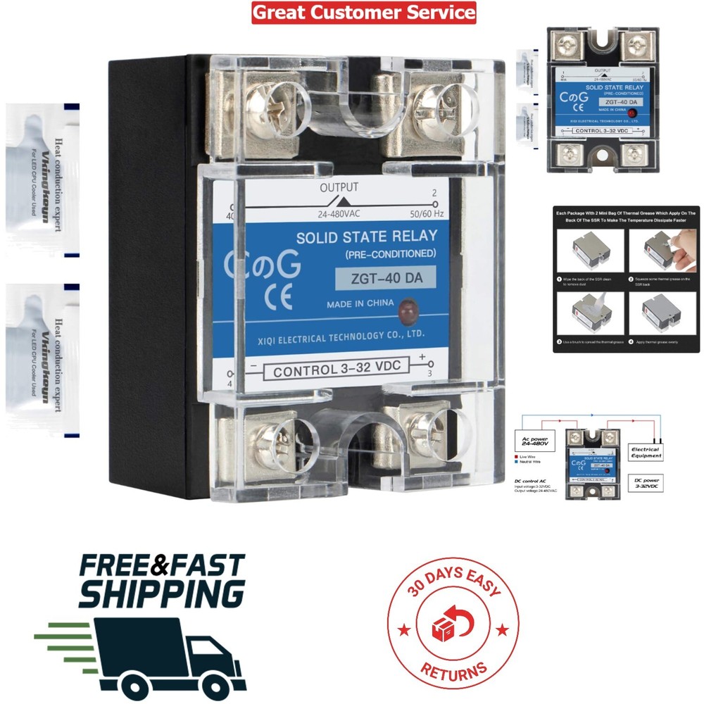 High-Performance SSR-40DA Solid State Relay for Machinery Control - 40A, 50/60Hz