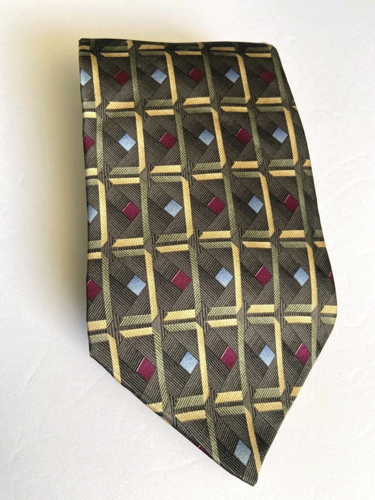 BILL BLASS Vtg Diamond Square Geometric Silk NECKTIE TIE