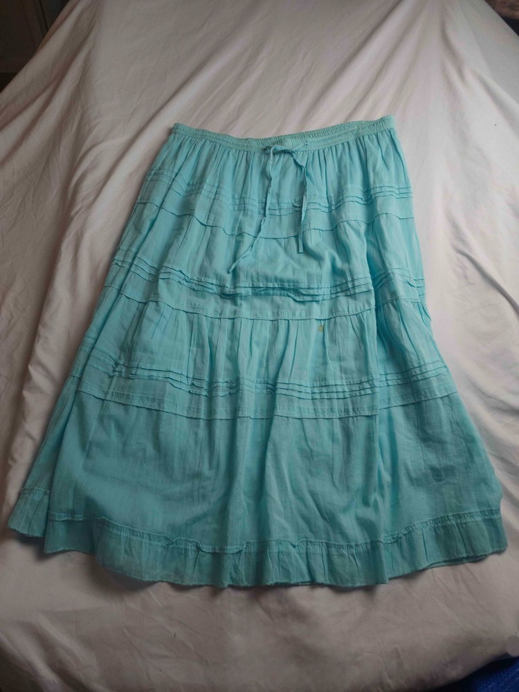 Jane Ashley Skirt Womens Size PS Green Cotton A-Line Midi Bohemian Drawstring