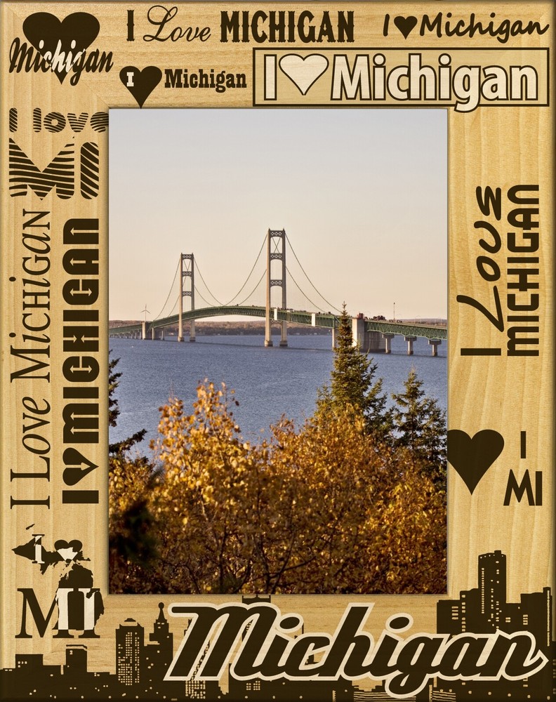 I Love Michigan Laser Engraved Wood Picture Frame Portrait (4 x 6)