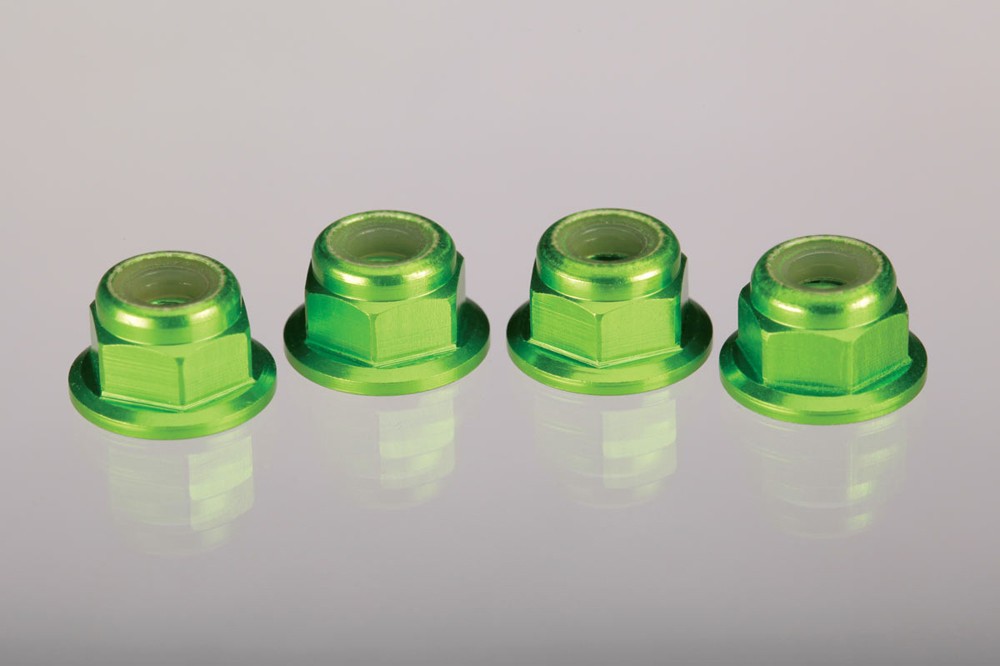 Traxxas 1/10 Jato 3.3 * 4mm Aluminum Flanged Locking Nuts, Green * 1747G