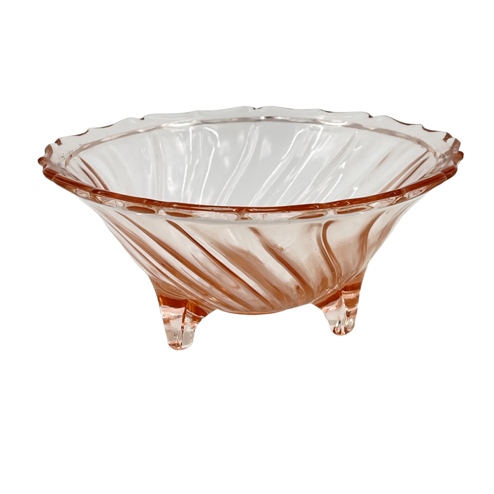 Vintage Pink Jeanette Depression Glass 3 Footed Swirl Candy Bon Bon Dish 5.5