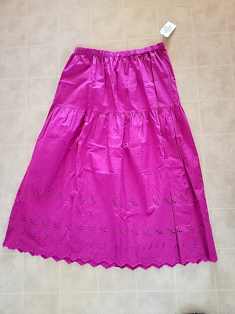 St. John's Bay L Skirt Cool Fuchsia Pink Maxi Peasant Attractive Eyelet  NEW