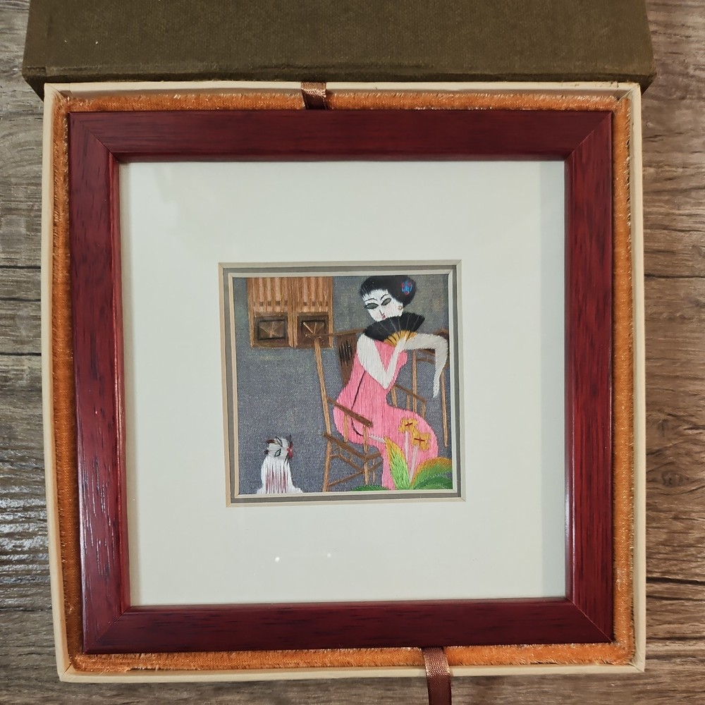 Vintage Hand Embroidery Silk & Thread  Matted Framed Chinesse Limited Edition