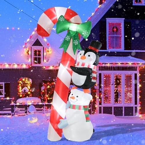 8.6 Ft Tall Christmas Inflatables Outdoor Penguin Snowman with Candy Cane