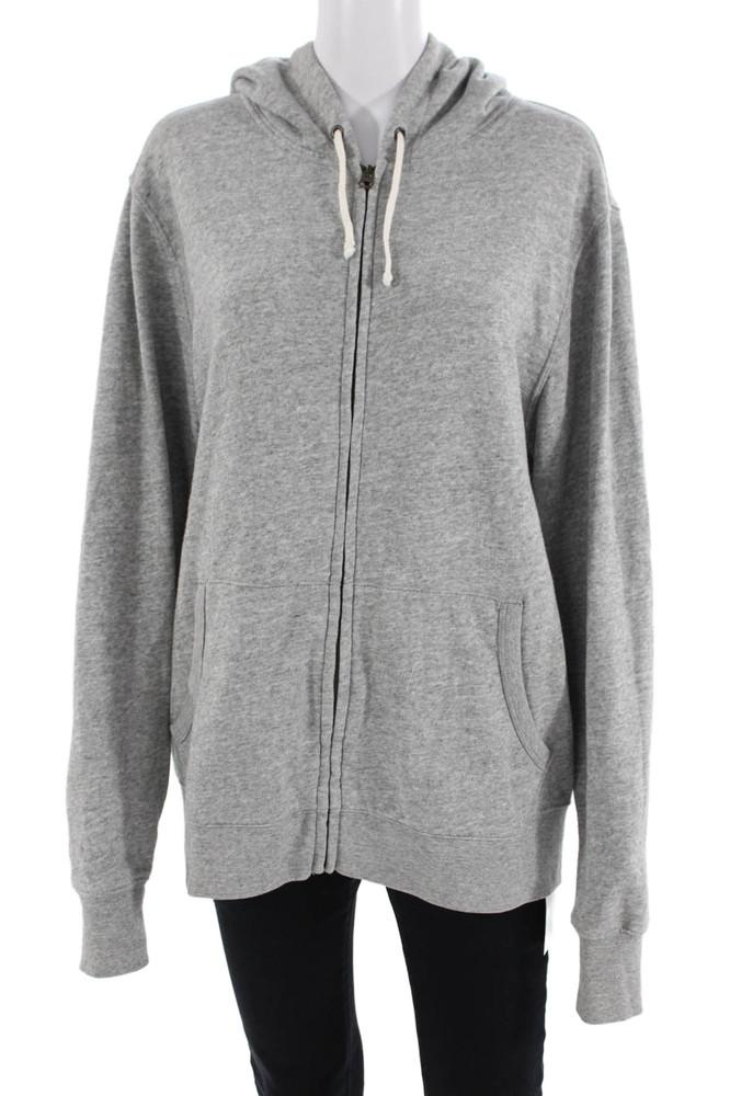 J Crew Womens Full Zipper Long Sleeves Hoodie Grey Cotton Size LargeFree Shipping in US $100+ Orders | $6.95 Orders Below