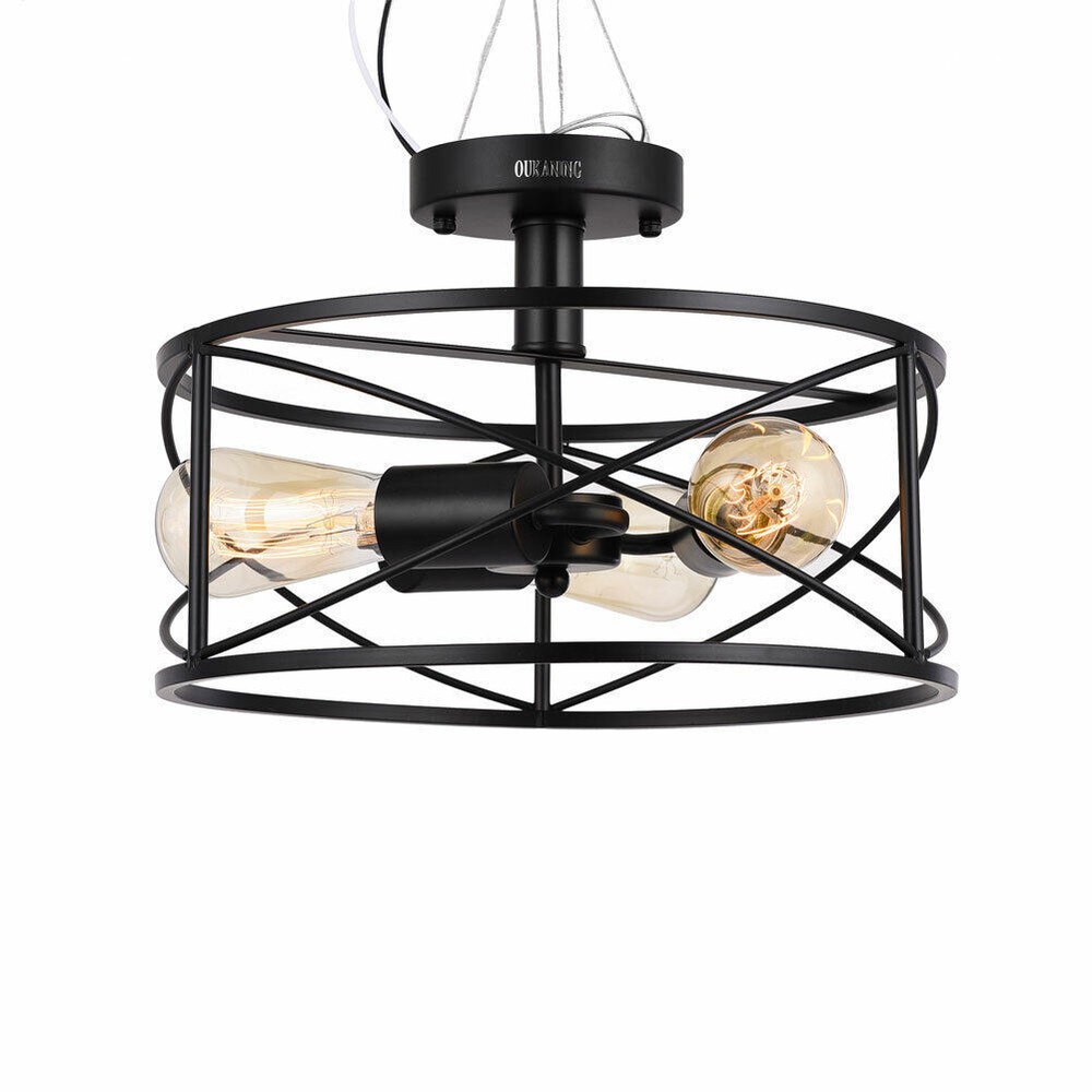 Farmhouse Black Caged Semi Flush Mount Chandelier for Kitchen Ceiling