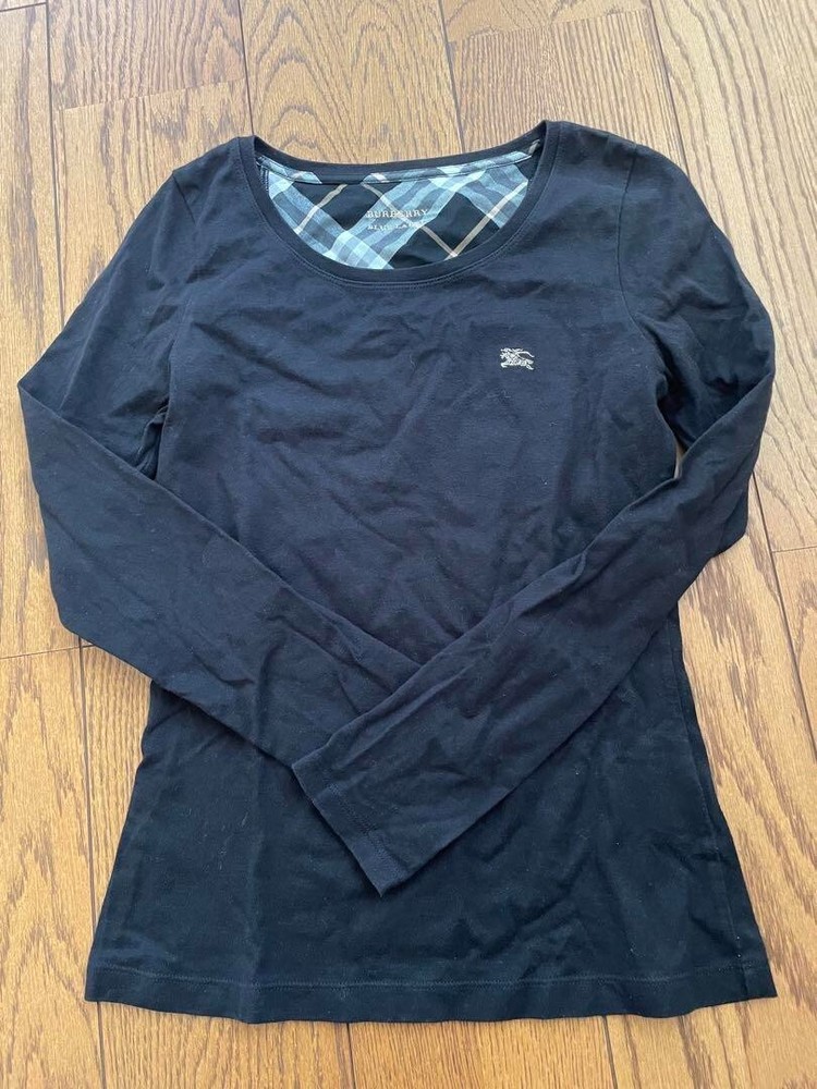Burberry London Long Sleeve T-Shirt Black Nova check Logo Women Size 38 Used