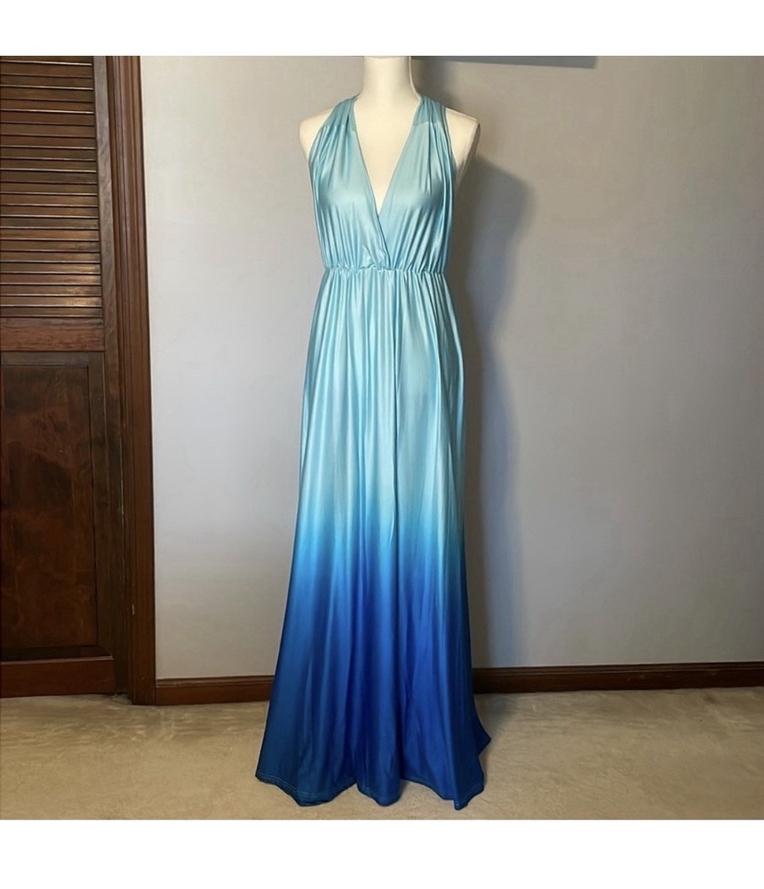 Blue Halter Maxi Dress, Size L