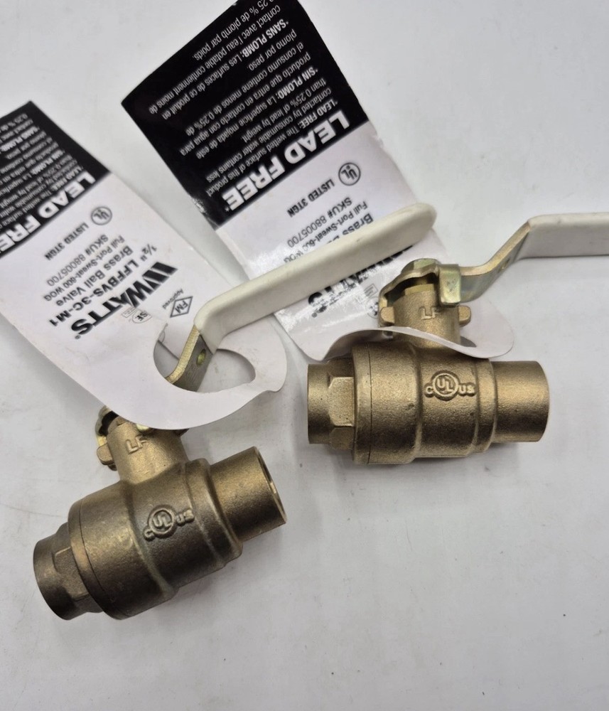 (QTY 2) Watts 1/2 in. Brass Sweat x Sweat Full Port Solder Ball Valves