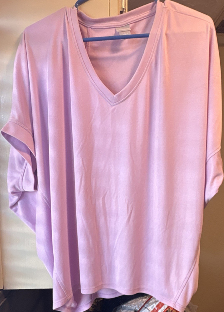 Chico's 3 XL Knit V-Neck Dolman Short Sleeve Tunic Blouse Lavender