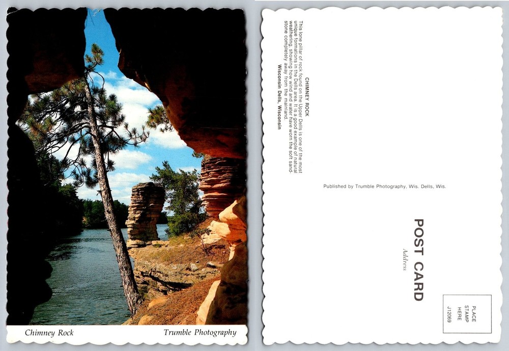 Vintage Chimney Rock Postcard Wisconsin Dells WI Trumble Photography Scenic View