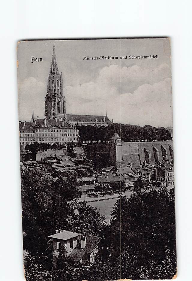 Postcard Bern Switzerland Munster-Plattform Schwellenmatteli Cathedral Old View