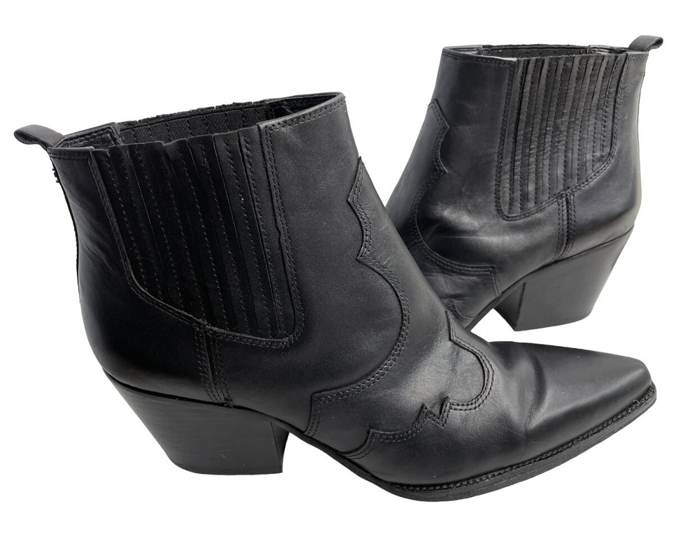 Sam Edelman Black Leather Winona Ankle Snip Toe Cowgirl Western Boots Women 11 M