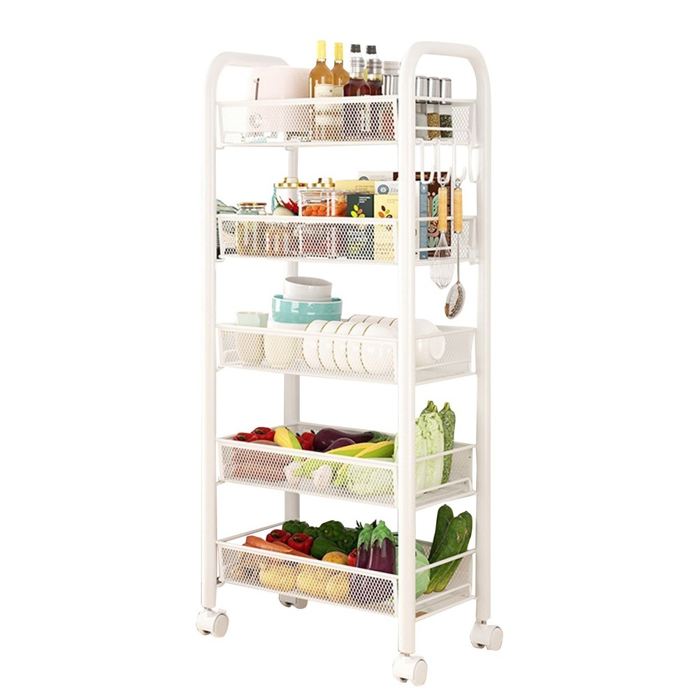 5 Tiers Rolling Metal Cart Shelf Utility Storage Organizer Kitchen Trolley Rack