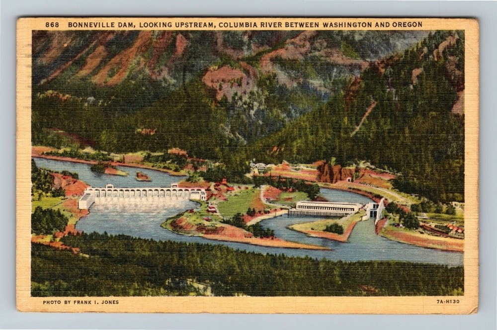 Columbia River WA-Washington, Aerial View, Bonneville Dam Vintagec1943 Postcard