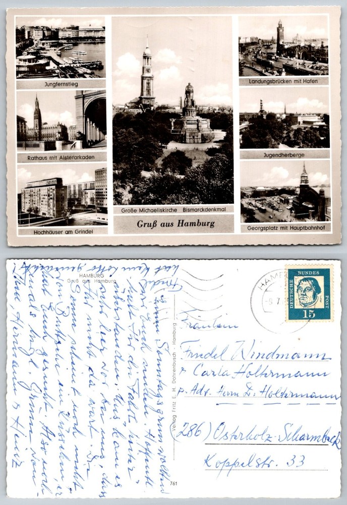 Vintage Postcard Hamburg Germany Multi-View St. Michael's Church Bismarck