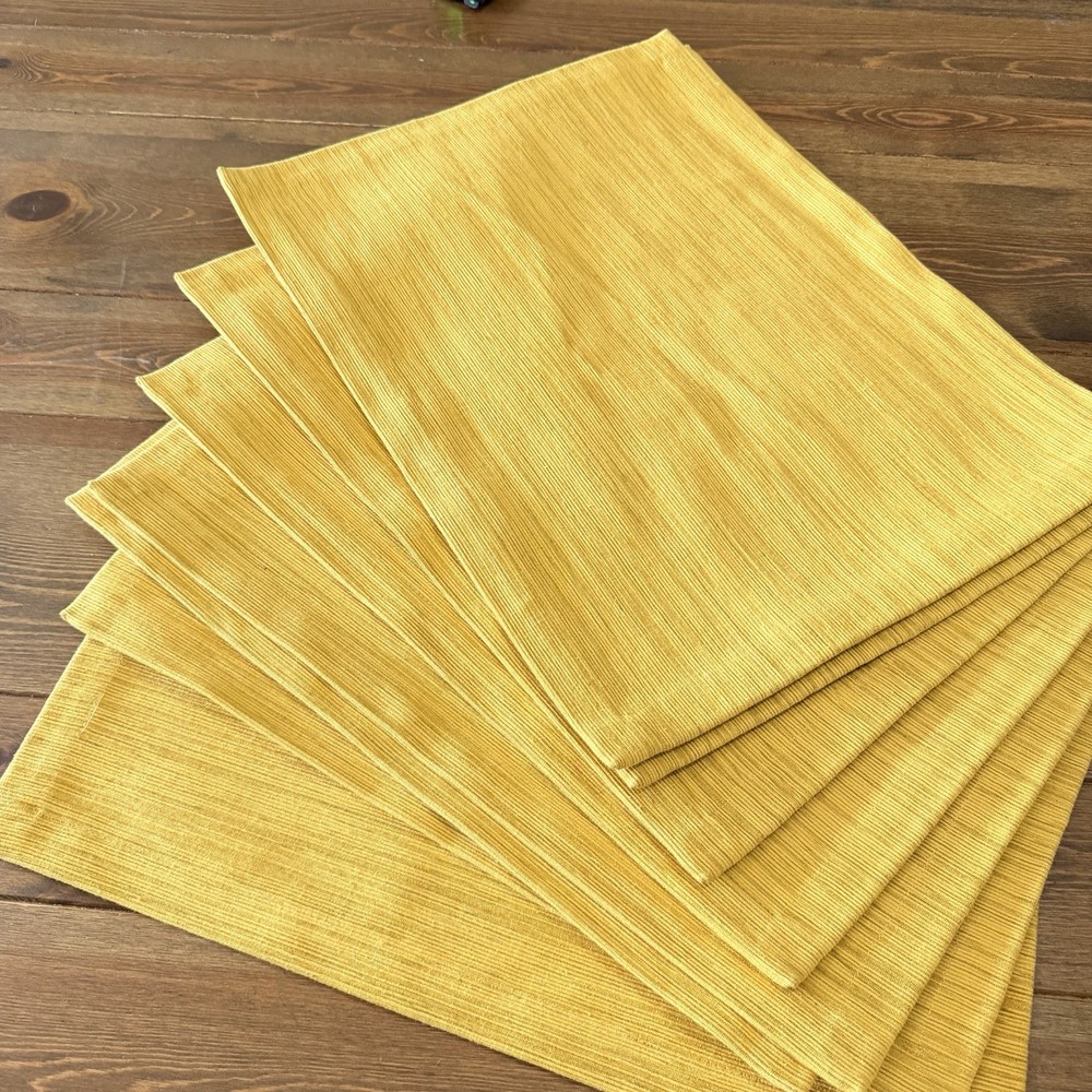 Set of  8 Crate & Barrel Placemats Mustard Grasscloth Placemats 100% Cotton