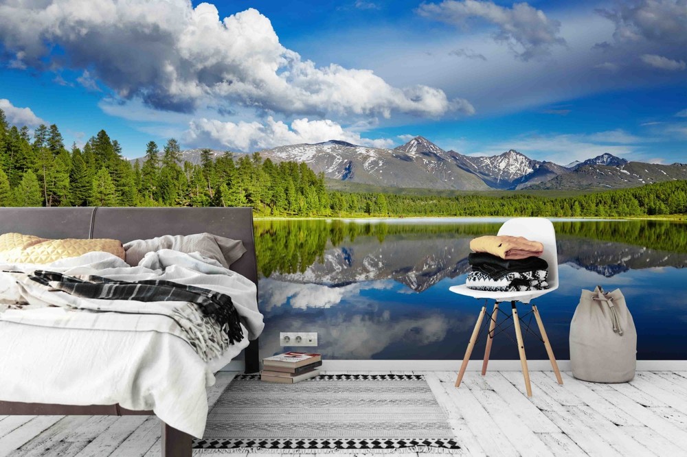 3D Sky Forest Lake Reflection Scenery Wall Murals Wallpaper Murals Wall Sticker