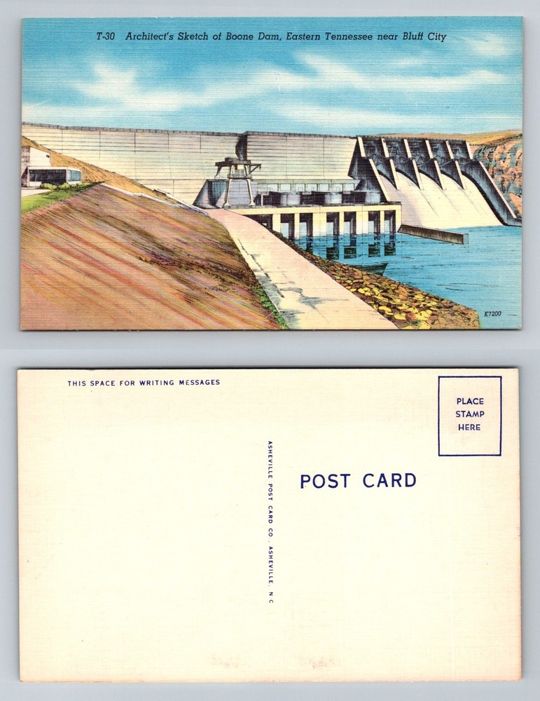 Bluff City TN-Tennessee, Boone Dam Architect’s Drawing Vintage Postcard