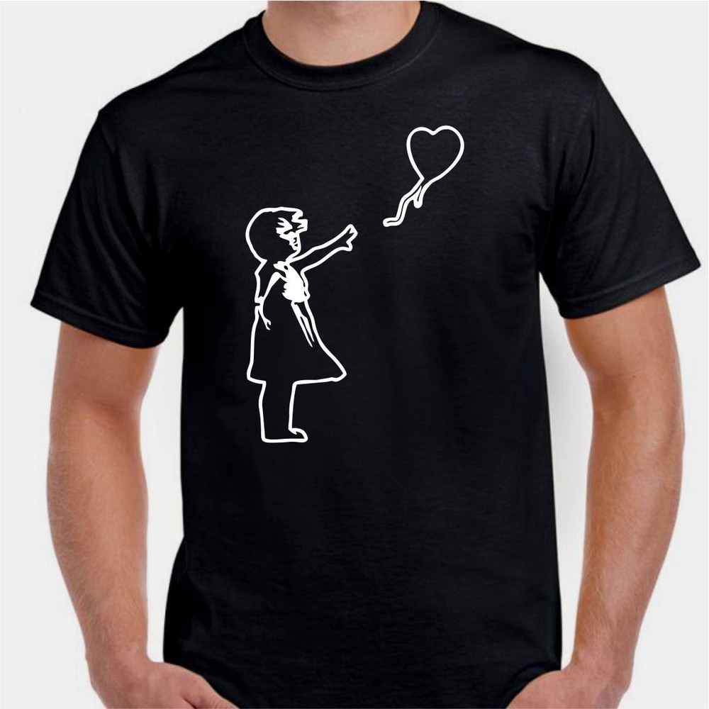 Banksy girl balloon floating away street Art Artist Graffiti Tee  T shirt