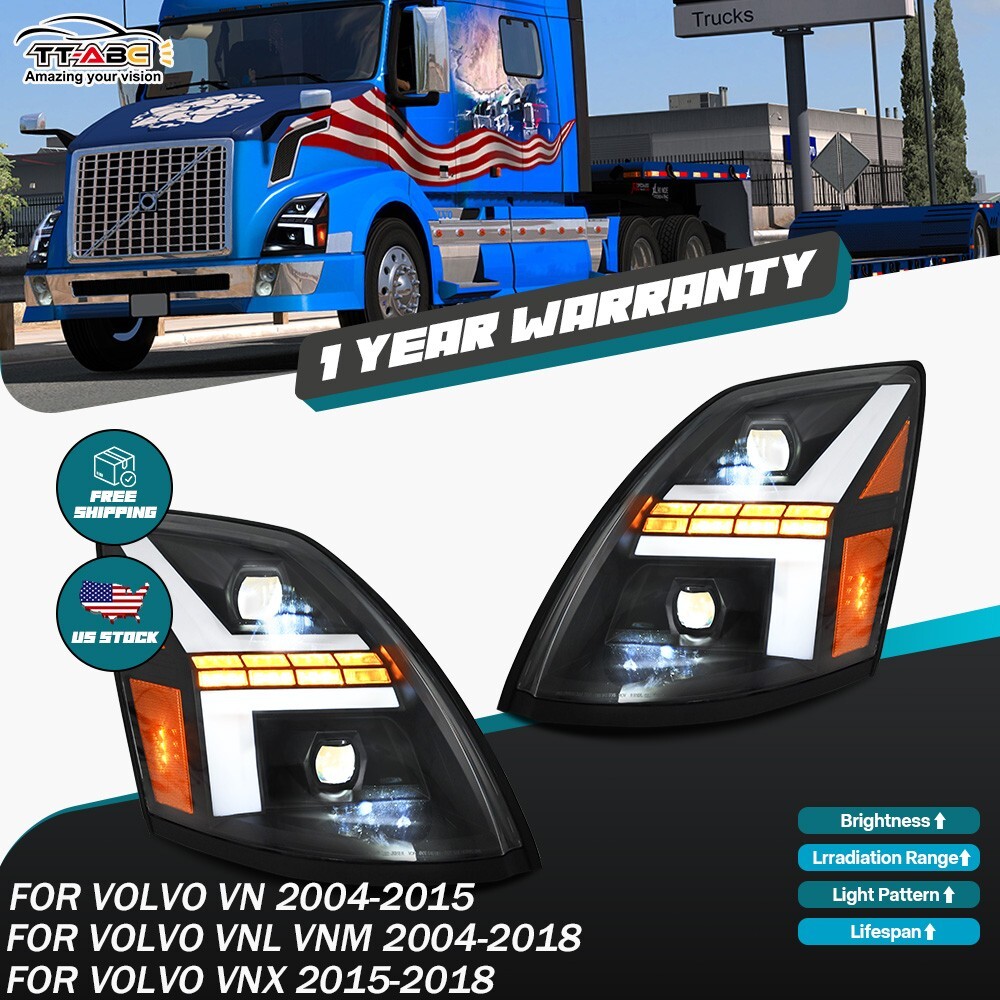 LED Headlight For Volvo VNL VNM 2004-2018/VN 2004-2015/VNX 2015-2018 Front Lamps